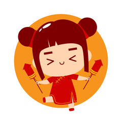 Cute Girl Cartoon Character Chinese New Year