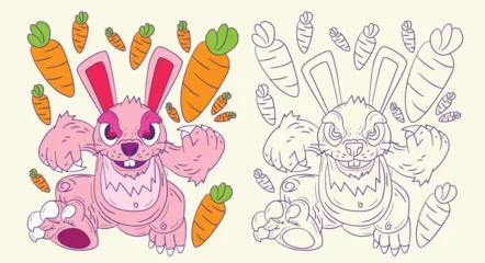 Muurstickers cute animal doodle illustration for coloring page drawing book © prutamin_C