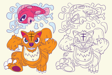 cute animal doodle illustration for coloring page drawing book