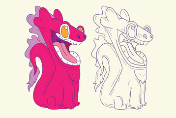 cute animal doodle illustration for coloring page drawing book