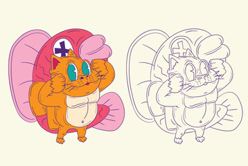 cute animal doodle illustration for coloring page drawing book