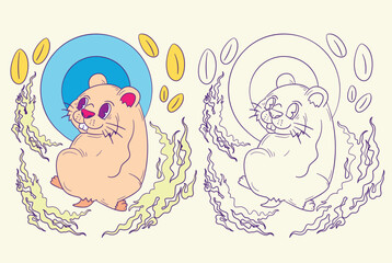 cute animal doodle illustration for coloring page drawing book