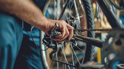 Essential Workshop Tools with a Background of a Bicycle Mechanic Repairing a Wheel: Bicycling, Repair, Wheel Service,
