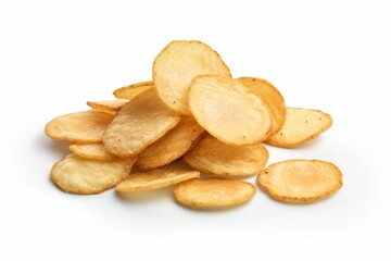 Crispy Garlic Parmesan Potato Chips, Arranged in an Appetizing Formation on an Isolated White Canvas, Generative AI