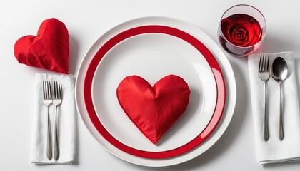 Fototapeta na wymiar Romantic Illustration of Plate, Napkin, and Red Heart