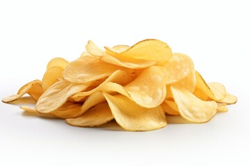 Kettle-Cooked Sea Salt and Vinegar Potato Chips, Laid Out in a Delicious Array on an Isolated White Canvas, Generative AI