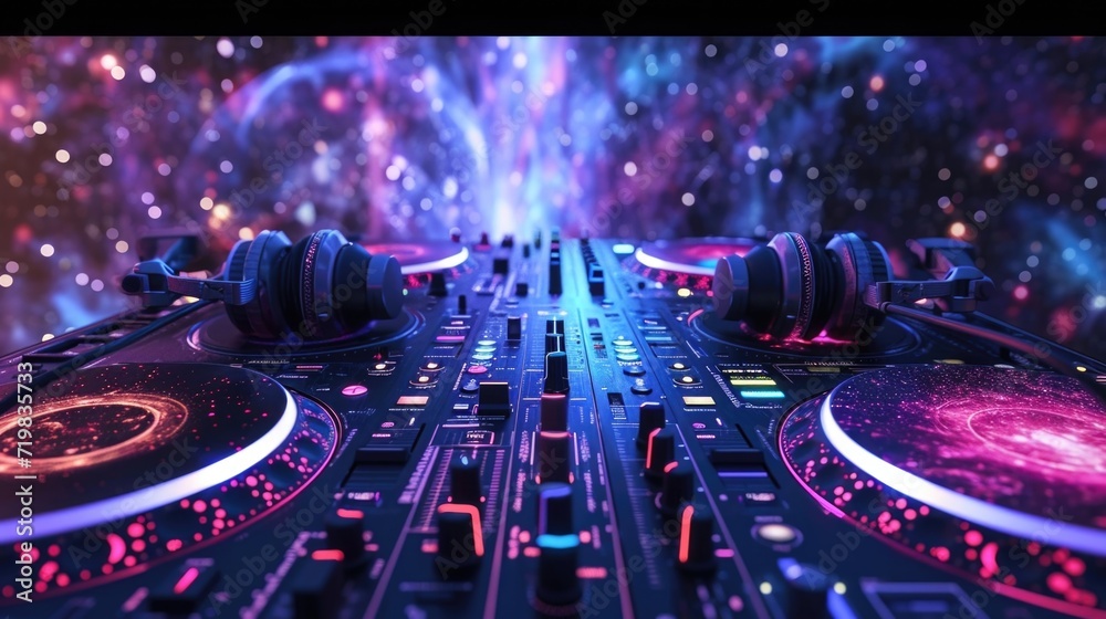 Wall mural feel the energy of the universe pulsing through the intergalactic djs set as they spin their galacti