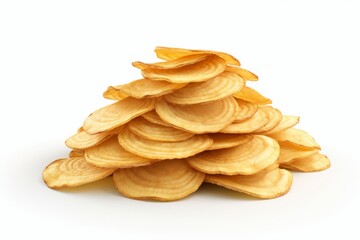 Ridged Potato Chips Piled High, Showcased on a Clean White Surface, Generative AI