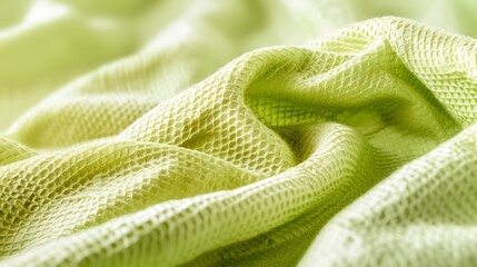 Fototapeta premium Green kitchen towel isolated. Food decor. Crumpled dish cloth. Textile napkin. : Generative AI