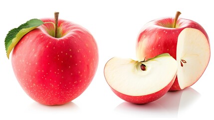 Red apple isolated. Whole apple, half and a slice on white background. Red appl set : Generative AI