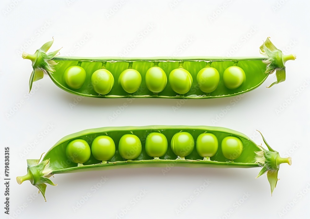 Poster top view green pea isolated on white background : generative ai