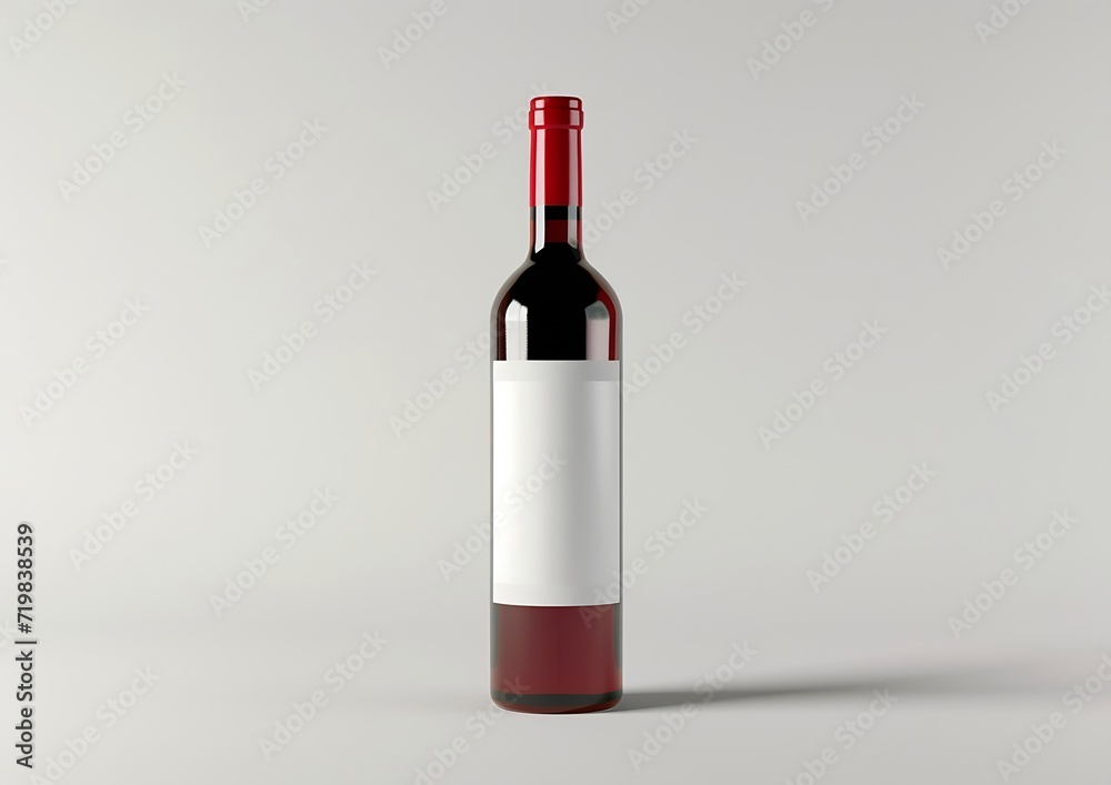 Poster Red wine bottle with blank label on white background. Easily apply your custom design on the label. : Generative AI