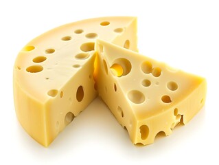 Emmental cheese triangle, Swiss cheese, isolated on white background. : Generative AI