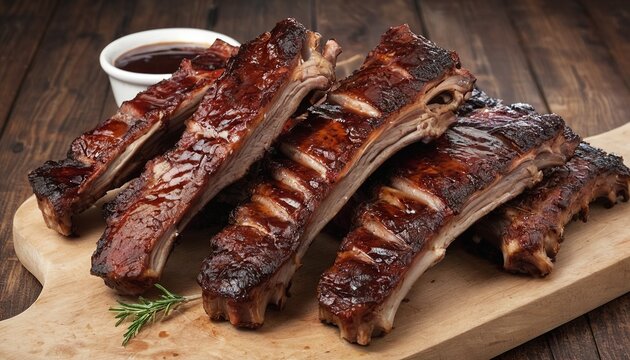 Tempting Image of Roasted Ribs on Wood