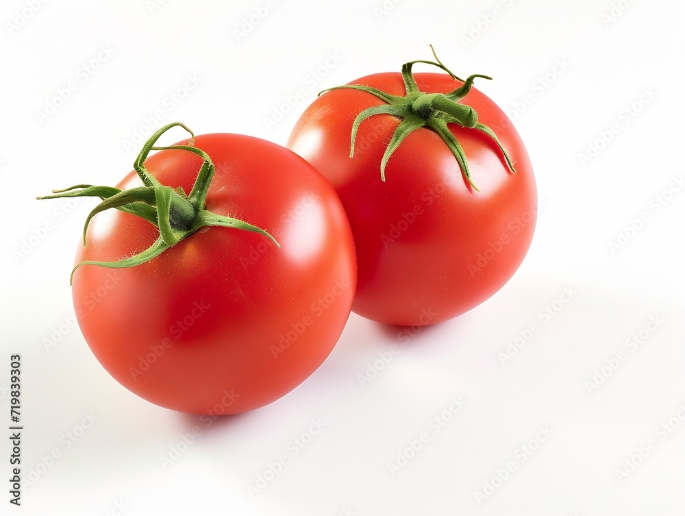 Poster tomato isolated on white background. fresh red two tomato : generative ai