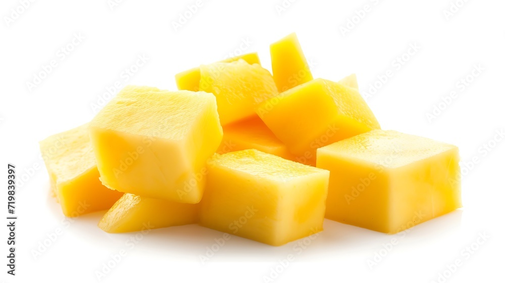 Poster Mango cube slices isolated on white background : Generative AI