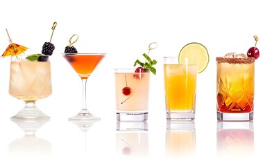 Set of classic cocktails isolated on white : Generative AI