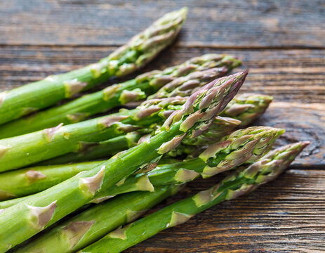 Top view of banches of fresh green asparagus