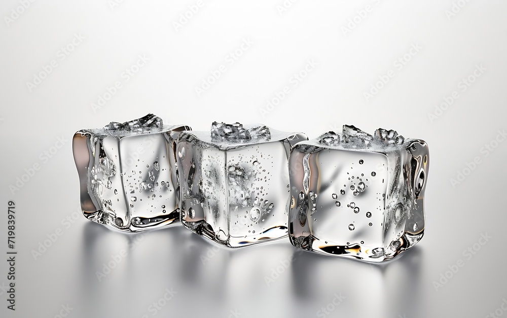 Poster three ice cubes, isolated on white background : generative ai
