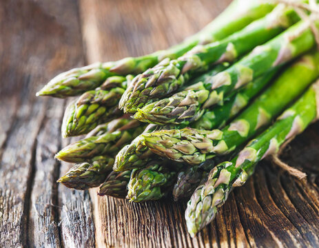 Top view of banches of fresh green asparagus