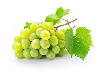 Green grape with leaves isolated on white. Full depth of field. : Generative AI