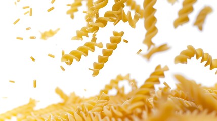 Falling raw Fusilli, Rotini, uncooked Italian Pasta, isolated on white background : Generative AI