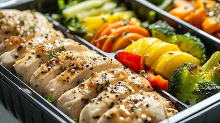 Homemade Keto Chicken Meal Prep with Veggies in a Container : Generative AI