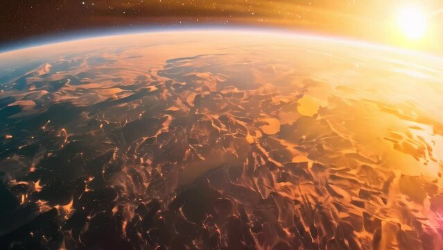 Sunrise over planet Earth in outer space