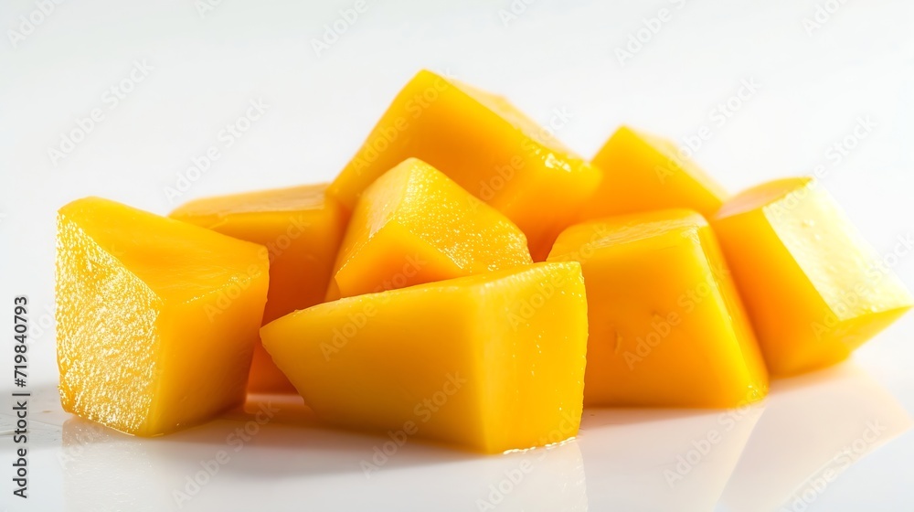 Poster Mango cube slices isolated on white background : Generative AI