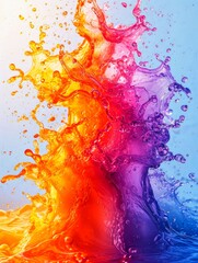 Colorful splashes of water on a blue background. 3d rendering for wallpaper or background 