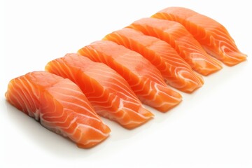 Salmon Nigiri Sushi, Arranged in an Inviting Formation on an Isolated White Background, Generative AI