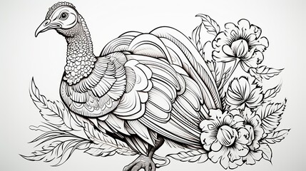 Fototapeta premium Turkey. Vintage retro print, black white turkey drawing, engrave old school style. Sketch artwork silhouette turkey on white background.
