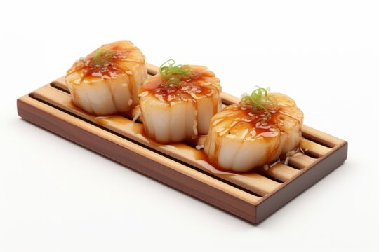 Seared Scallop Sushi, Displayed in an Attractive Manner on an Isolated White Backdrop, Generative AI