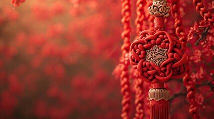 chinese new year background withchinese knots, a traditional craft symbolizing good luck and prosperity with copy space - AI Generated