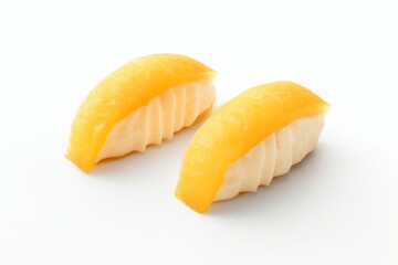 Tamago Nigiri Sushi, Laid Out in a Mouthwatering Composition on a Spotless White Backdrop, Generative AI