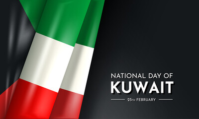 Kuwait National day with 3D ribbon flag. Bent waving 3D flag in colors of the Kuwait national flag