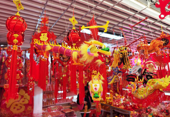 chinese new year concept with hand made dragon,leftside Chinese wording meanings:good bless for...