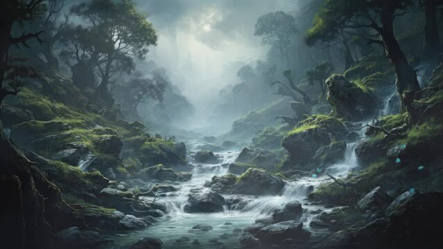 Flowing Serenity: The Gentle Dance of River, Rocks, and Trees