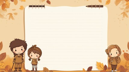 Binder book  template with autumn theme, children's illustrations, with copy space for text.