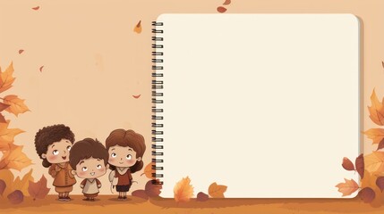 Binder book  template with autumn theme, children's illustrations, with copy space for text.