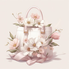Beautiful floral handbag illustration,created with Generative AI tecnology.