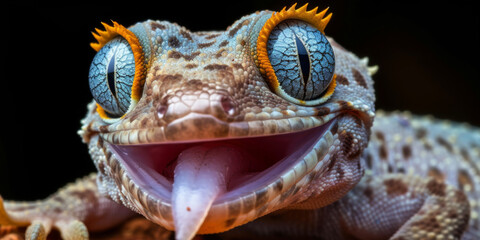 Fototapeta premium a cute gecko with blue eyes, generative AI