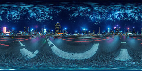 Night evening city street 360 degree HDRI map