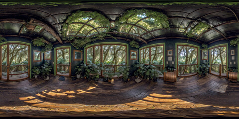 equirectangular panorama 360 degrees forest park trees interior - obrazy, fototapety, plakaty