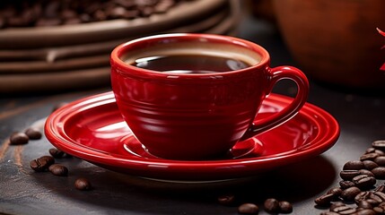 Hot freshly brewed coffee served in a red coffee set