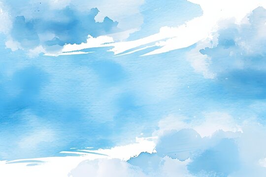 blue abstract watercolor background with clouds. watercolor hand painted background. 