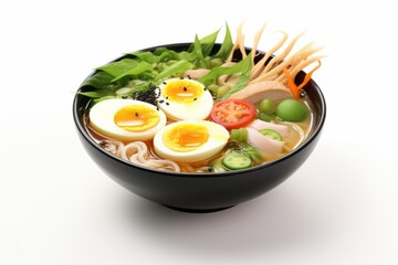 Wholesome Ramen Soup, Packed with Fresh Ingredients, Presented in an Inviting Bowl on a White Background, Generative AI