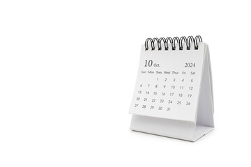 Simple desk calendar for October 2024 isolated on white background. Calendar concept with copy space.