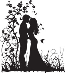 Lovely Couple kissing on valentine day black silhouette white background