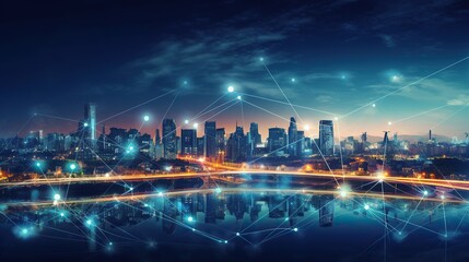 Fototapeta premium Smart city and wireless communication network concept